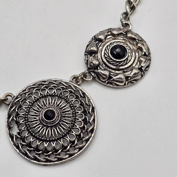 Boho Statement Necklace Silver Tone Mandala Womens Fashion Jewelry - Picture 3 of 7